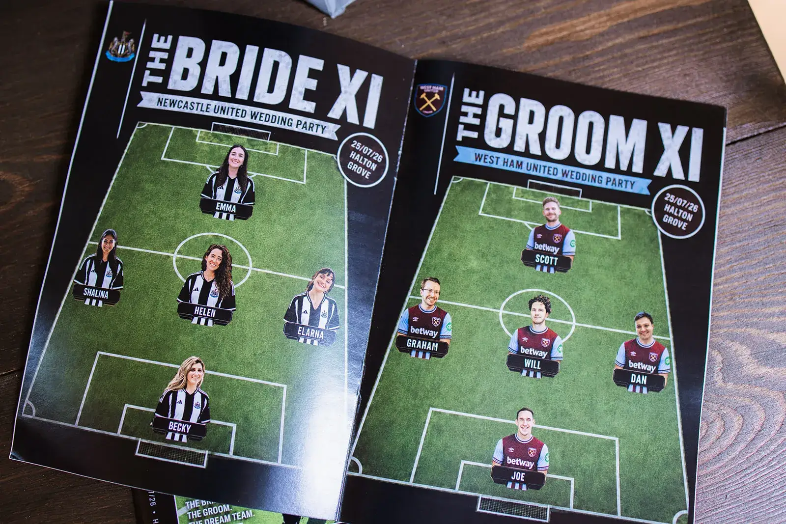 Football-themed wedding details at Emma and Scott’s Halton Grove wedding