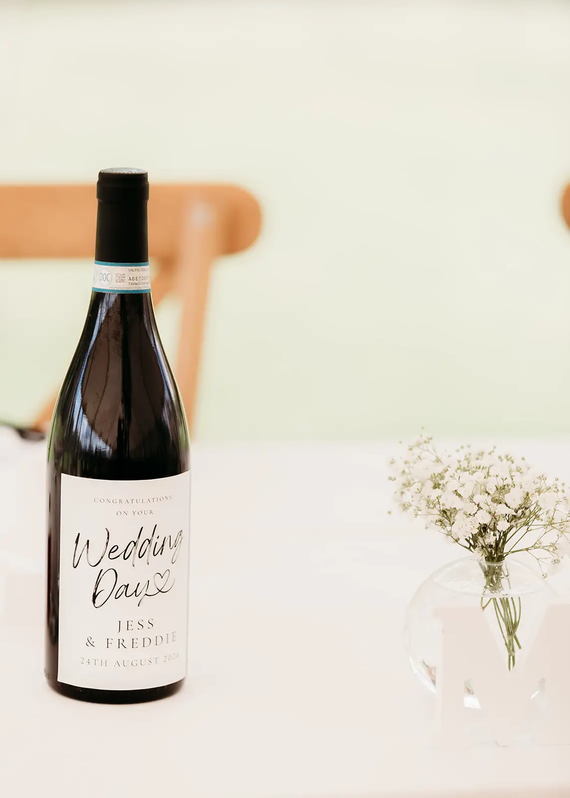 Personalised postcards and bottles at Jess and Freddie’s wedding